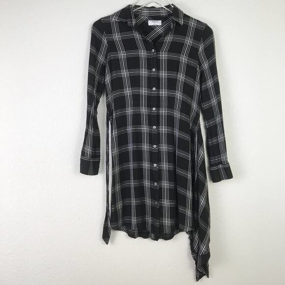 UNTUCKit for Her Tessa Plaid Wrap Tie Front Button Up Shirt Dress Black White 2 - Picture 3 of 13